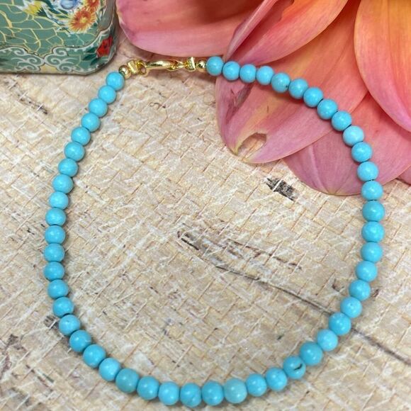 Turquoise Glass Bead Bracelet Size 6 Inch - Picture 3 of 9